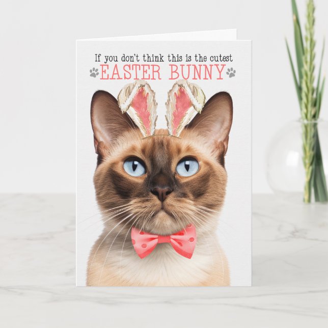 Cartes Pour Fêtes Annuelles Chat birman amusant à Bunny Ears pour Pâques (Devant)