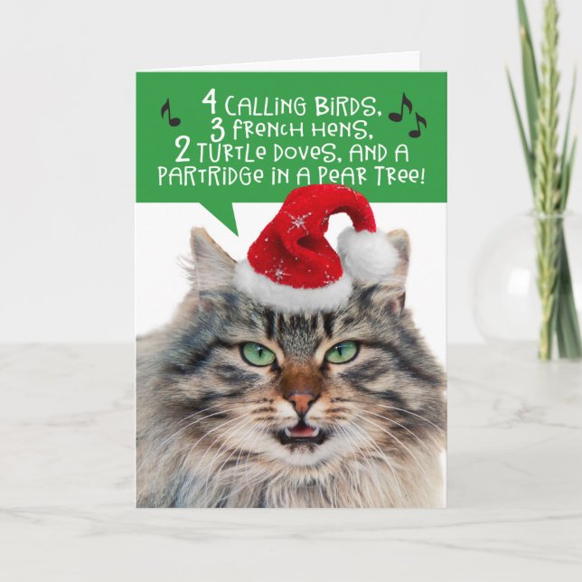 Cartes Pour Fêtes Annuelles Chat Chantant Drôle - Les 12 Jours De Noël (Devant)