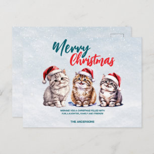 Cartes Pour Fêtes Annuelles Chat chaton chatte à l'aquarelle mignonne Père Noë