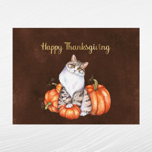 Cartes Pour Fêtes Annuelles Chat Citrouille orange Thanksgiving