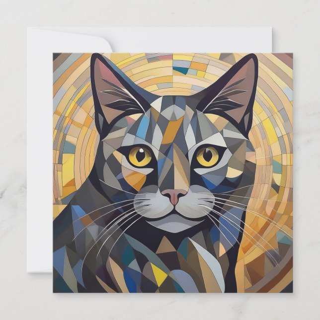 Cartes Pour Fêtes Annuelles Chat Cubisme IA (Devant)