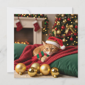 Cartes Pour Fêtes Annuelles Chat dans le thème de Noël de canapé