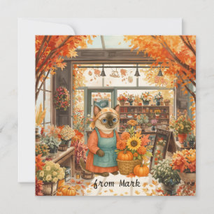 Cartes Pour Fêtes Annuelles Chat d'automne aux fleurs - Saison d'automne