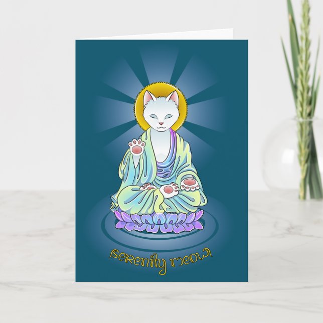 Cartes Pour Fêtes Annuelles Chat de Bouddha de Meow de sérénité (Devant)