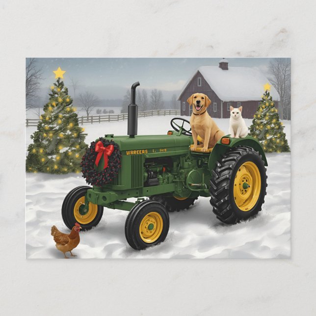 Cartes Pour Fêtes Annuelles Chat de chien vintage tracteur agricole (Devant)