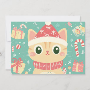 Cartes Pour Fêtes Annuelles Chat de dessin animé mignon cane à sucre de Noël t