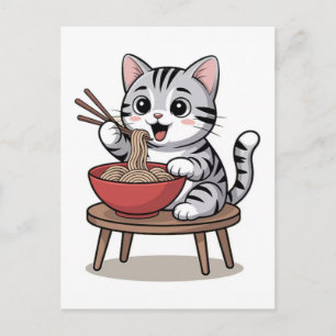 Cartes Pour Fêtes Annuelles Chat de dessin animé mignon mangeant des nouilles
