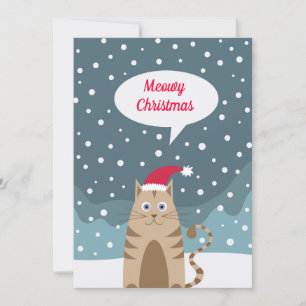 Cartes Pour Fêtes Annuelles Chat de dessin portant un chapeau santa en hiver