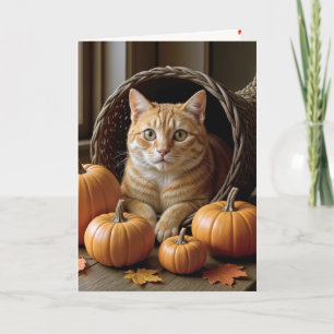 Cartes Pour Fêtes Annuelles Chat de gingembre à Thanksgiving Cornucopia