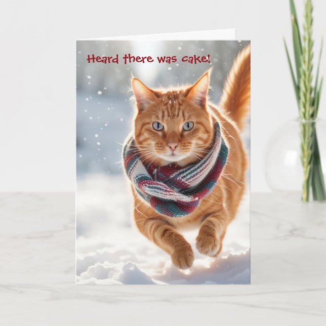 Cartes Pour Fêtes Annuelles Chat De Gingembre Anniversaire Sur Neige (Devant)