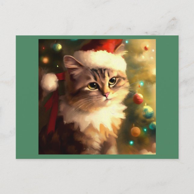 Cartes Pour Fêtes Annuelles Chat de Noël 4 (Devant)