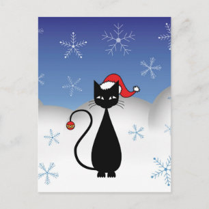 Cartes Pour Fêtes Annuelles Chat de Noël avec des flocons de neige
