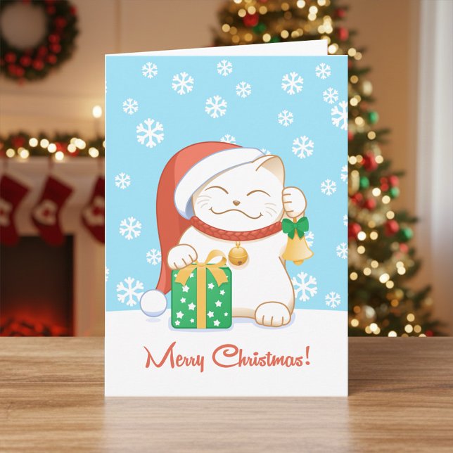 Cartes Pour Fêtes Annuelles Chat de Noël blanc dans un Casquette rouge (Créateur téléchargé)