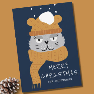 Cartes Pour Fêtes Annuelles Chat de Noël bleu mignon