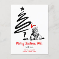 Chat de Noël chapeau de Noël Funny mignon noir bla
