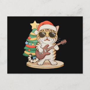 Cartes Pour Fêtes Annuelles Chat de Noël jouant de la guitare Rock Jazz Chapea