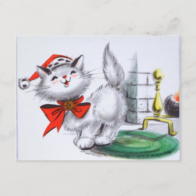 Cartes Pour Fêtes Annuelles chat de Noël rétro (Devant)