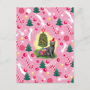 Cartes Pour Fêtes Annuelles Chat de Noël rose