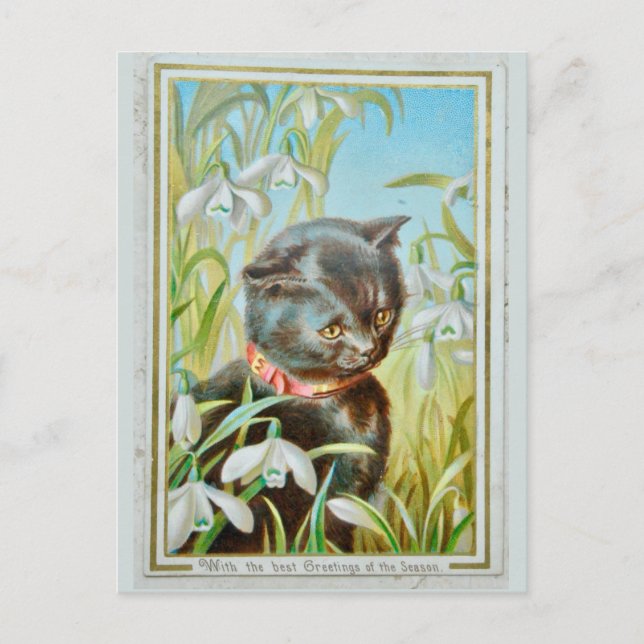 Cartes Pour Fêtes Annuelles Chat de Noël victorien (Devant)