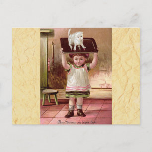 Cartes Pour Fêtes Annuelles Chat de Noël victorien vintage sur plateau de thé