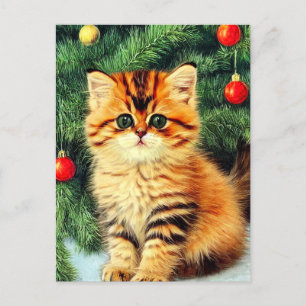 Cartes Pour Fêtes Annuelles Chat de Noël Vintage