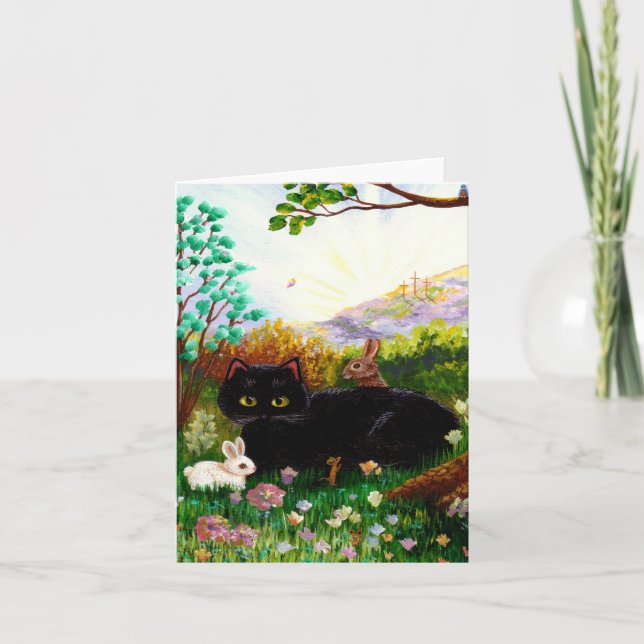 Cartes Pour Fêtes Annuelles Chat de Pâques Christian Art Peinture Créationarts (Devant)