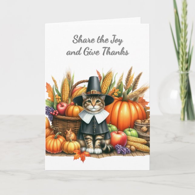 Cartes Pour Fêtes Annuelles Chat de Pèlerin de Thanksgiving (Devant)