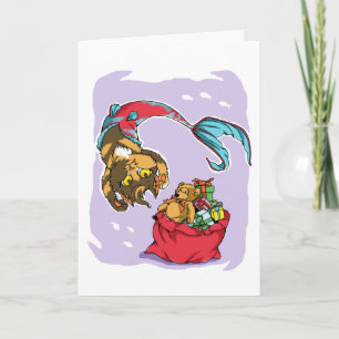 Cartes Pour Fêtes Annuelles Chat de sirène de Noël avec le sac à Père Noël