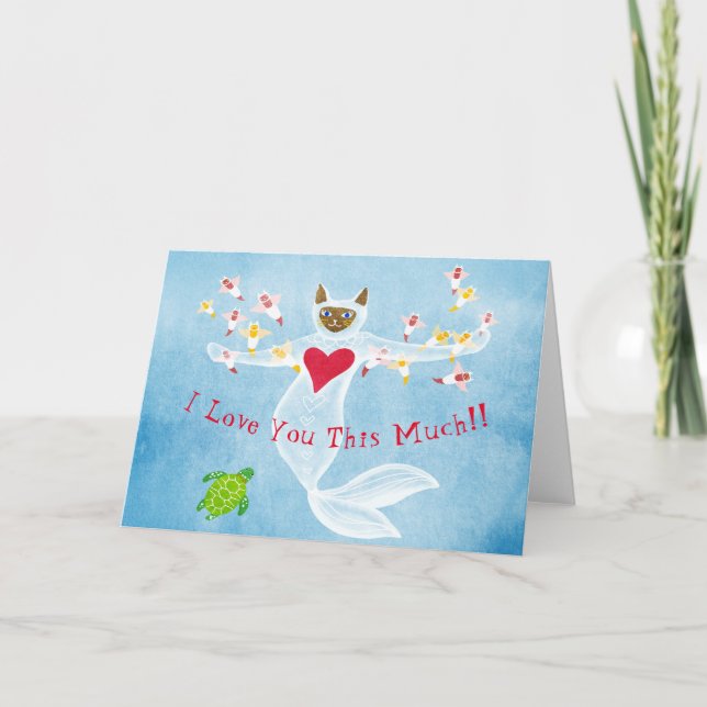 Cartes Pour Fêtes Annuelles Chat de sirène Valentine's Day Folded Holiday Card (Devant)