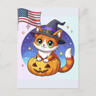 Cartes Pour Fêtes Annuelles Chat de sorcière Kawaii Halloween Citrouille Juill