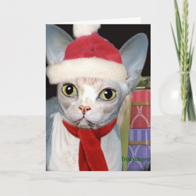 Cartes Pour Fêtes Annuelles Chat de Sphynx Père Noël (Devant)
