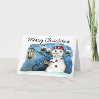 Cartes Pour Fêtes Annuelles Chat de Stressie et le bonhomme de neige