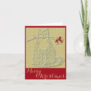 Cartes Pour Fêtes Annuelles Chat de voeux de Noël avec cloches. Rouge et or