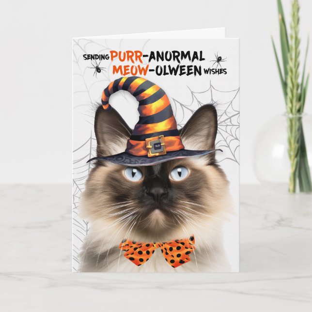 Cartes Pour Fêtes Annuelles Chat d'Halloween balinais PURRanormal MEOWolween (Devant)