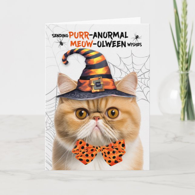 Cartes Pour Fêtes Annuelles Chat d'Halloween exotique orange PURRanormal MEOWo (Devant)