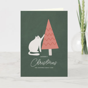 Cartes Pour Fêtes Annuelles Chat drôle avec un joyeux Noël d'arbre plié