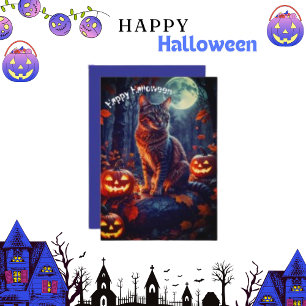 Cartes Pour Fêtes Annuelles Chat drôle mignon d'Halloween Citrouille 