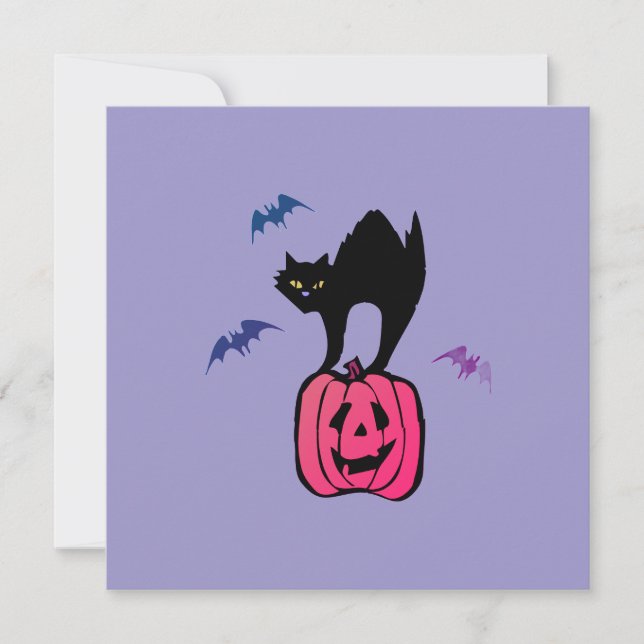 Cartes Pour Fêtes Annuelles Chat effrayant Halloween Citrouille Pop Art (Devant)