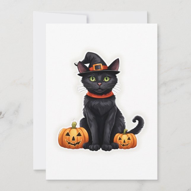 Cartes Pour Fêtes Annuelles Chat En Costume De Sorcière (Devant)