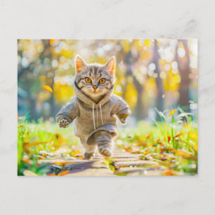 Cartes Pour Fêtes Annuelles Chat en sweat à capuche courant dans un parc vert