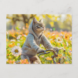 Cartes Pour Fêtes Annuelles Chat en sweat à capuche faisant du vélo dans une p