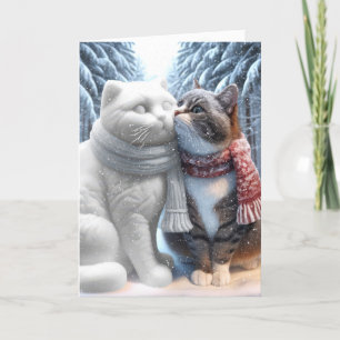 Cartes Pour Fêtes Annuelles Chat en train de battre avec Snowcat