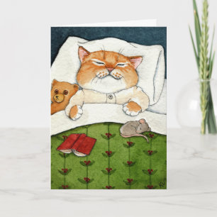 Cartes Pour Fêtes Annuelles Chat endormi, souris, ours en peluche Noël