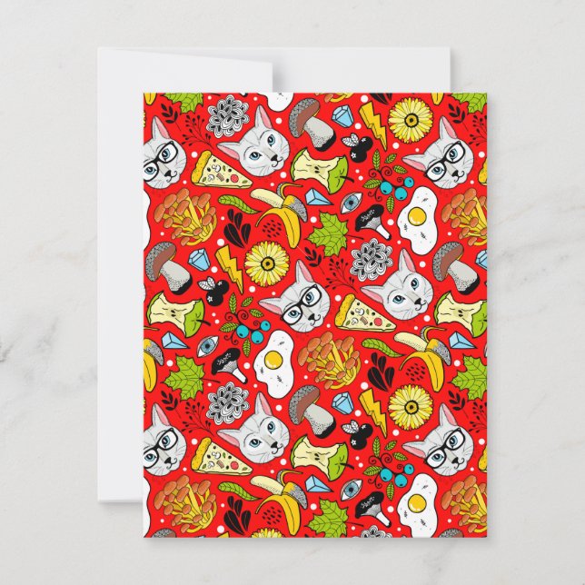 Cartes Pour Fêtes Annuelles Chat et oeuf sur le rouge (Devant)