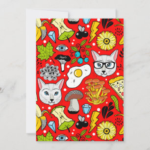 Cartes Pour Fêtes Annuelles Chat et oeuf sur le rouge
