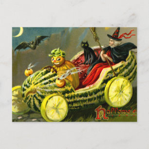 Cartes Pour Fêtes Annuelles Chat et sorcière vintage d'Halloween noir