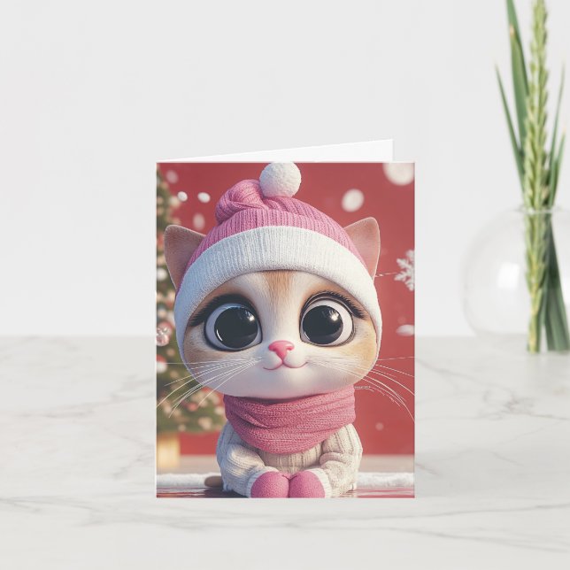 Cartes Pour Fêtes Annuelles Chat Festif à Santa Hat (Devant)