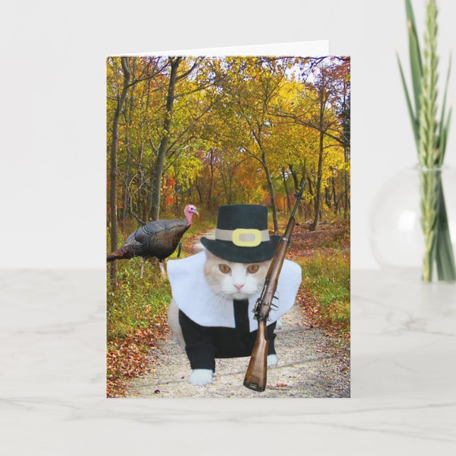 Cartes Pour Fêtes Annuelles Chat Funny Personnalisable / Pèlerin Kitty (Devant)