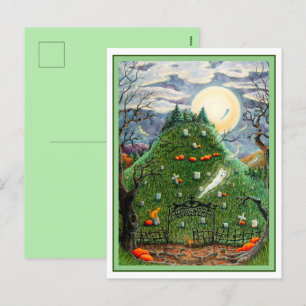 CARTES POUR FÊTES ANNUELLES CHAT GHOSES DANS NEUF CIMETIÈRE DE VIE, ART FOLK É