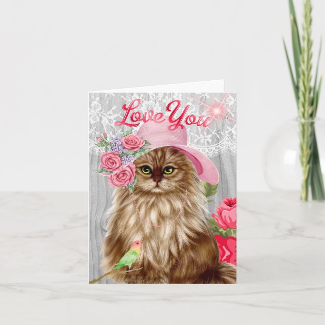 Cartes Pour Fêtes Annuelles Chat habillé en Casquette pour la Saint Valentin (Devant)
